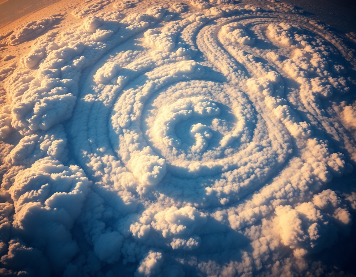 AI generated art for prompt: A mesmerizing aerial view unveils an enchanting surrealist landscape where clouds morph into intrica