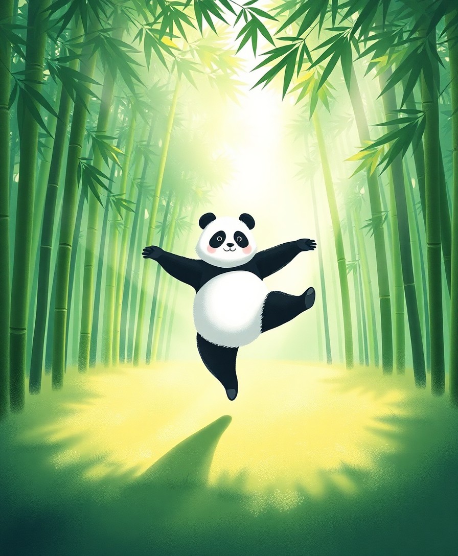 AI generated art for prompt: A whimsical digital illustration portrays a gentle giant panda gracefully performing ballet en point