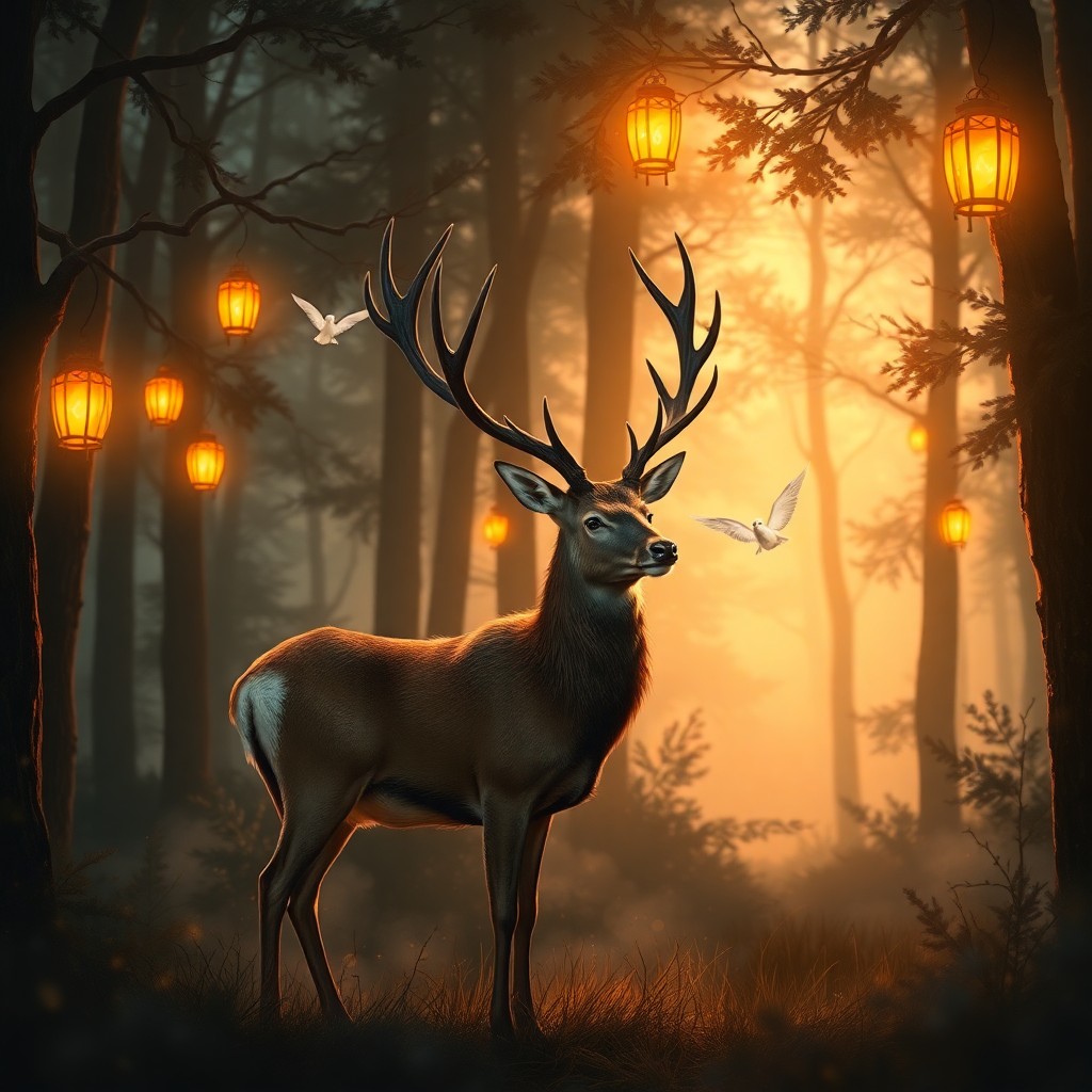 AI generated art for prompt: Craft an image in the whimsical style of enchanted fairy tale illustrations, capturing a tranquil wo