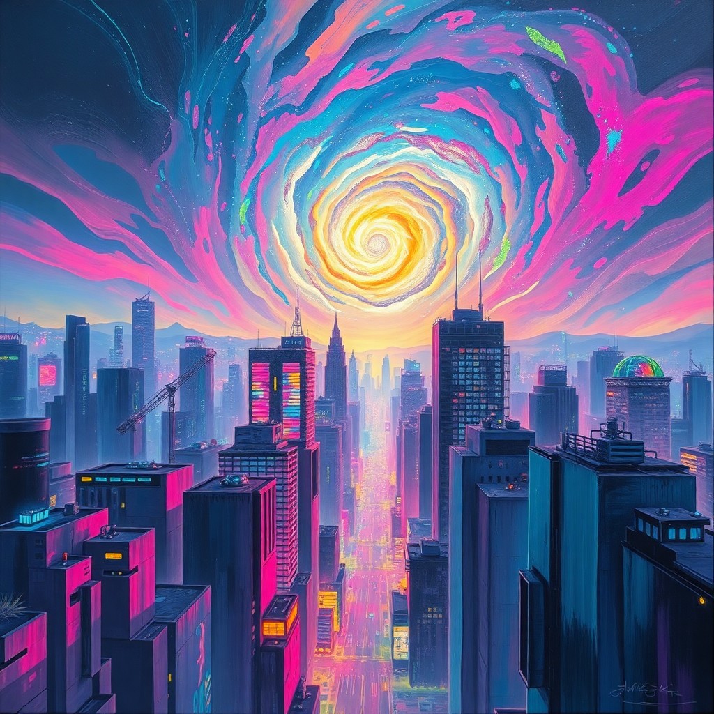 AI generated art for prompt: A captivating cyberpunk dreamscape unfolds, inspired by the intricate worldbuilding of science ficti