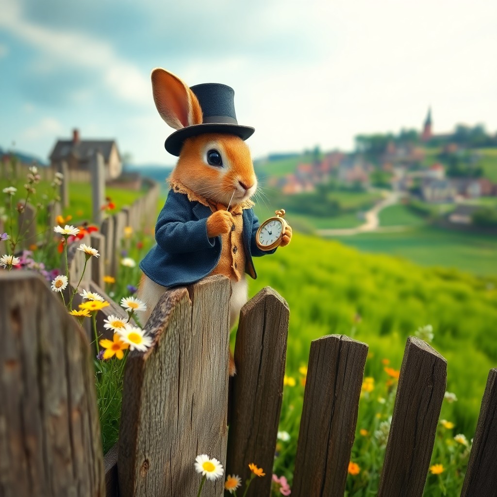 AI generated art for prompt: Create an enchanting scene in the whimsical style of Beatrix Potter, featuring an anthropomorphic ra