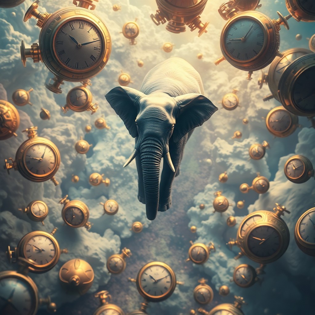 AI generated art for prompt: An enchanting digital artwork unveils a surreal dreamscape, where an ethereal elephant gracefully fl