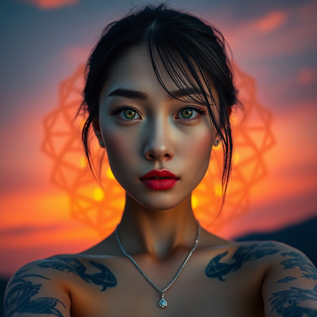 AI generated art for prompt: A captivating digital portrait showcases a close-up view of an enigmatic Korean woman with intricate