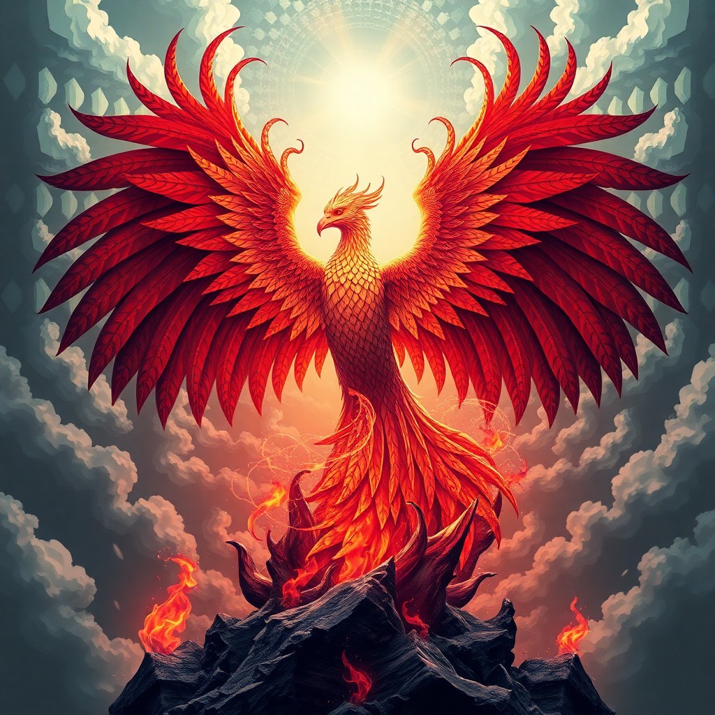 AI generated art for prompt: Craft an enchanting digital art composition depicting a magnificent phoenix emerging from the ashes,