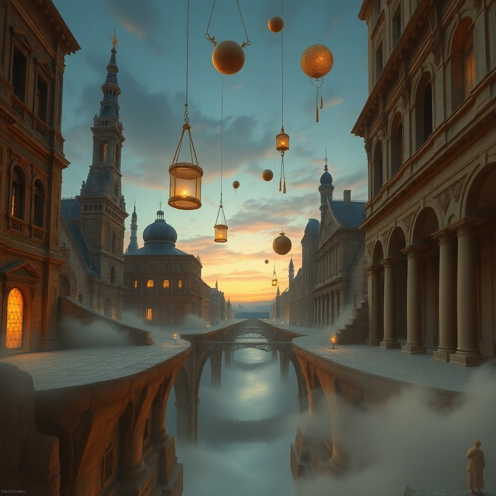 AI generated art for prompt: Create an image that merges the whimsical surrealism typical of dreamlike landscapes with the meticu