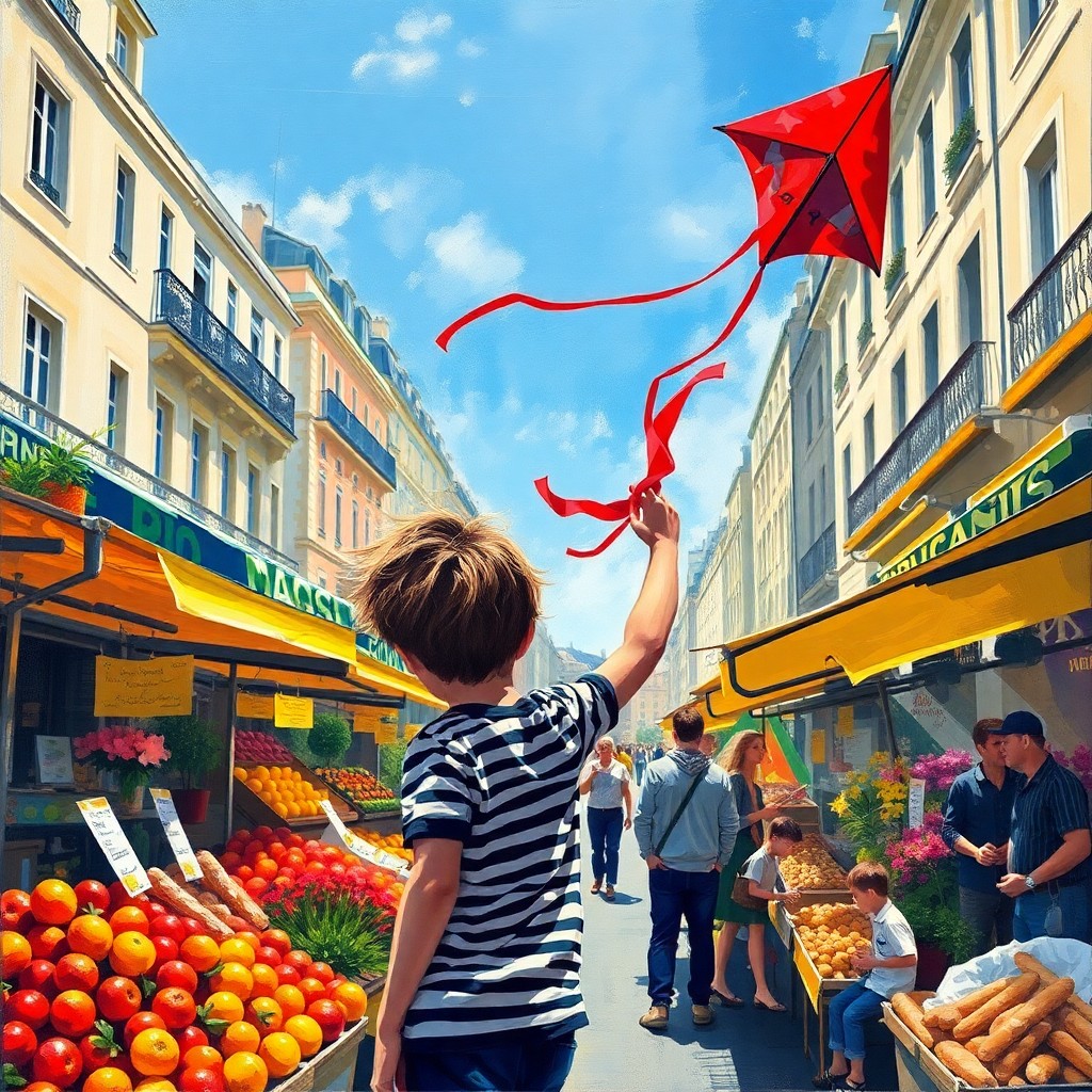 AI generated art for prompt: An image showcasing an impressionistic representation of a lively Parisian street market, captured f