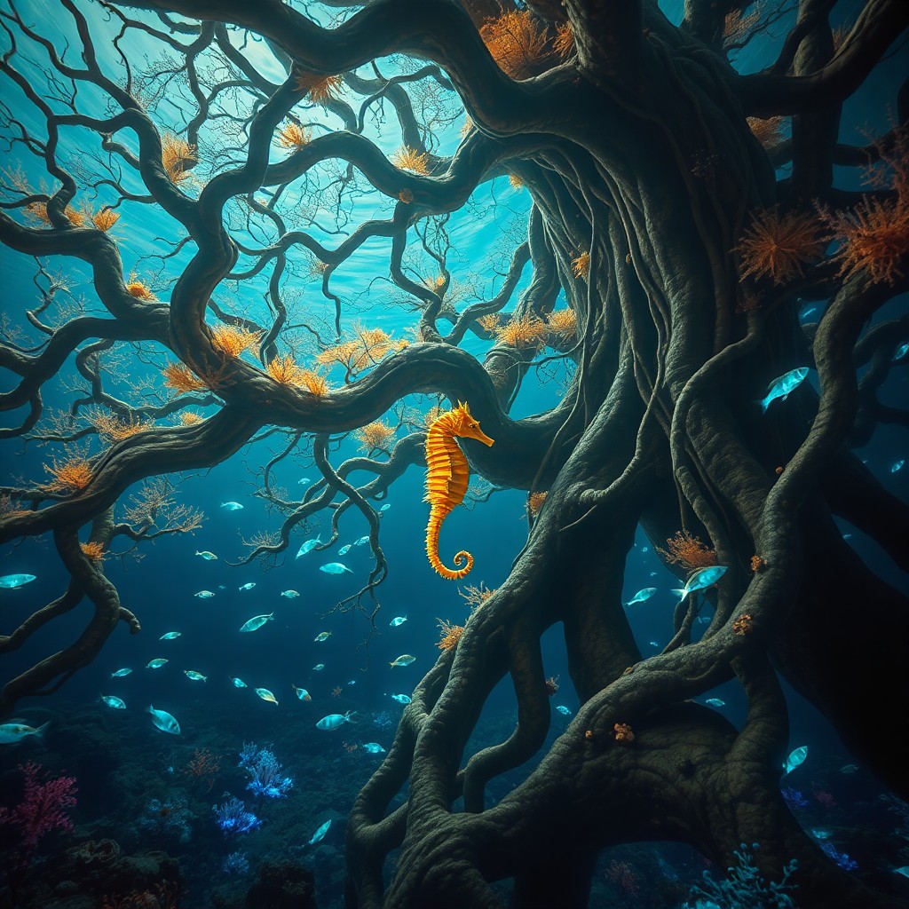 AI generated art for prompt: Visualize an enchanting underwater realm reminiscent of Salvador Dali's dreamlike visions, featuring