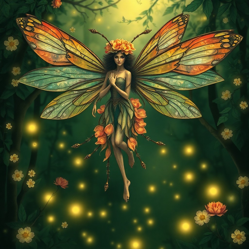 AI generated art for prompt: Craft an image in the style of Art Nouveau, depicting a mesmerizing fairy queen from a whimsical ins