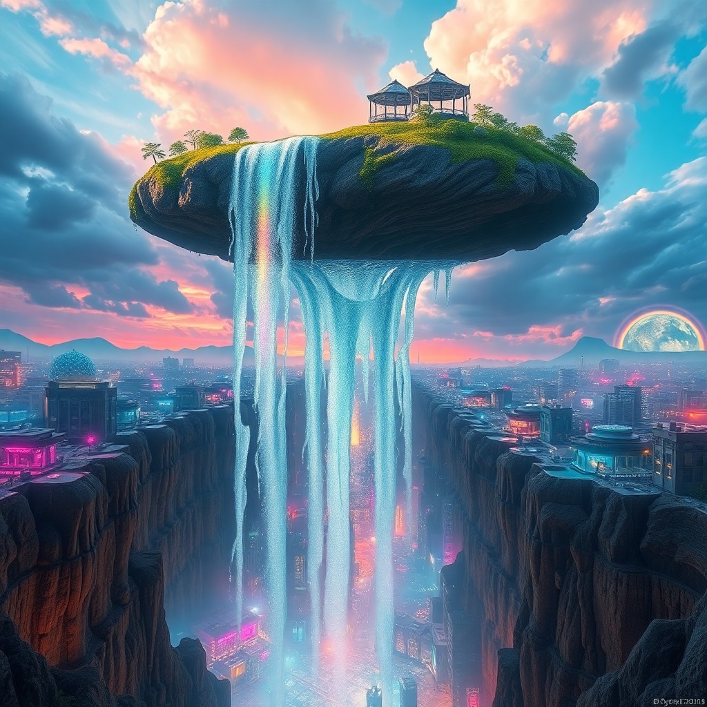 AI generated art for prompt: Imagine a captivating fantasy landscape imbued with dreamlike surrealism, featuring an awe-inspiring