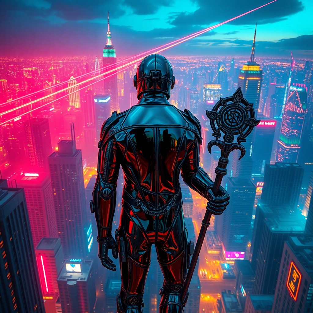 AI generated art for prompt: Visualize an alluring digital artwork showcasing a futuristic cyberpunk cityscape illuminated by vib