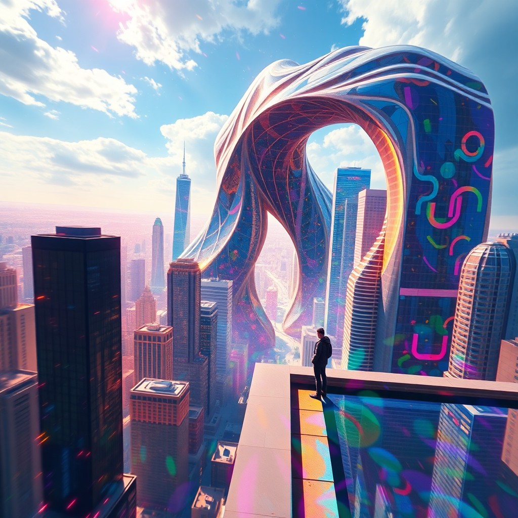 AI generated art for prompt: A surreal digital artwork depicting a dynamic cityscape where skyscrapers morph into fantastical sha