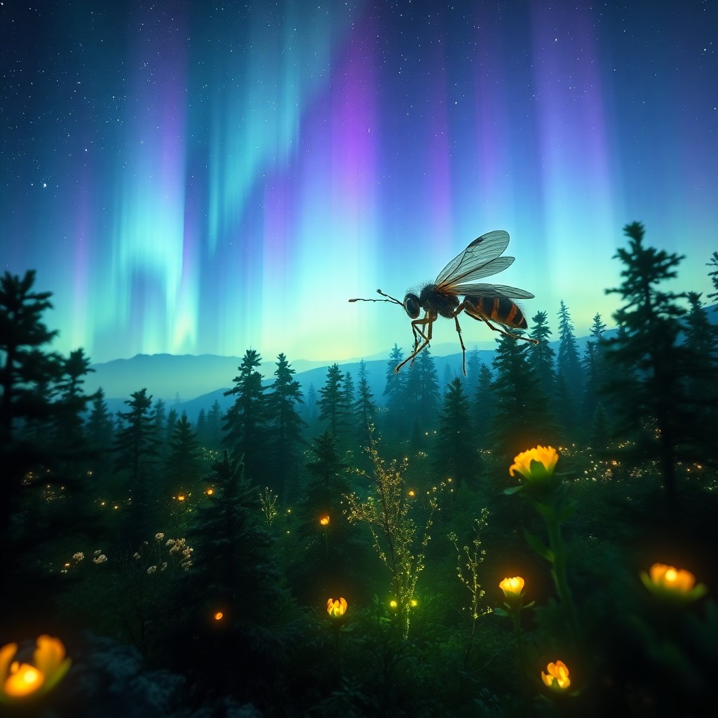 AI generated art for prompt: Craft an enchanting digital art scene from an insect's vantage point, showcasing a mystical landscap