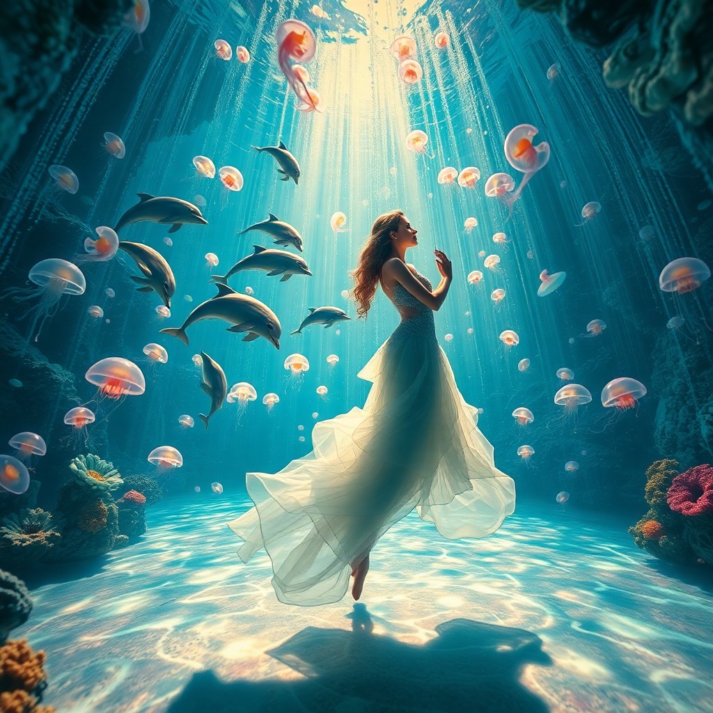 AI generated art for prompt: A captivating digital artwork captures an enchanting underwater ballet, where graceful mermaids and 