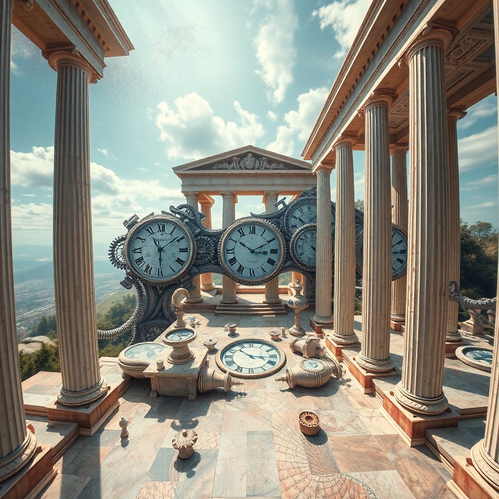 AI generated art for prompt: A surreal dreamscape unfolds, featuring a harmonious fusion between classical architecture and abstr