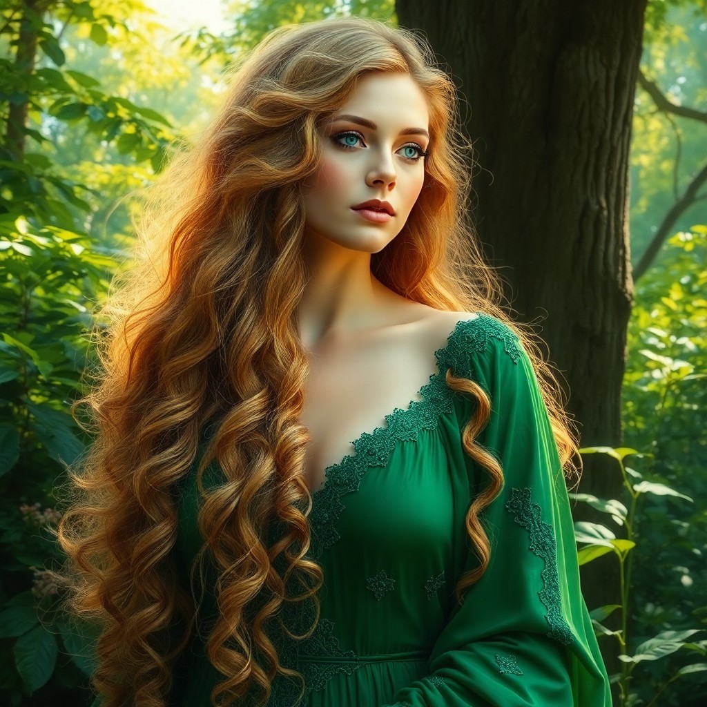 AI generated art for prompt: Imagine an enchanting portrait in the Pre-Raphaelite style, depicting a captivating woman with casca