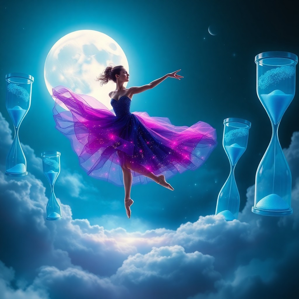 AI generated art for prompt: In this surreal dreamscape, an elegant ballerina pirouettes gracefully against a fantastical backdro