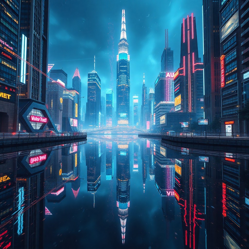 AI generated art for prompt: A surreal digital artwork depicting a futuristic cityscape with towering skyscrapers and neon-lit st