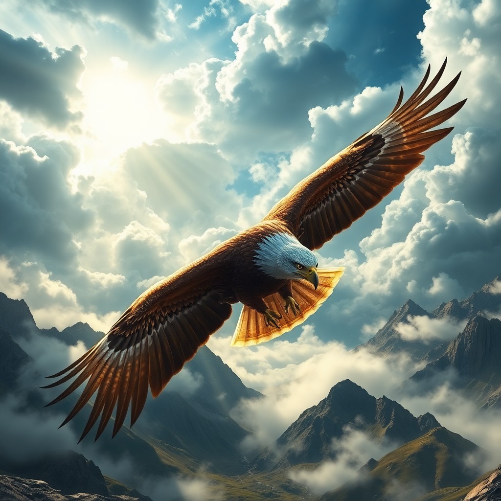 AI generated art for prompt: Craft an awe-inspiring digital artwork reminiscent of Alex Yudin's style, portraying a majestic eagl