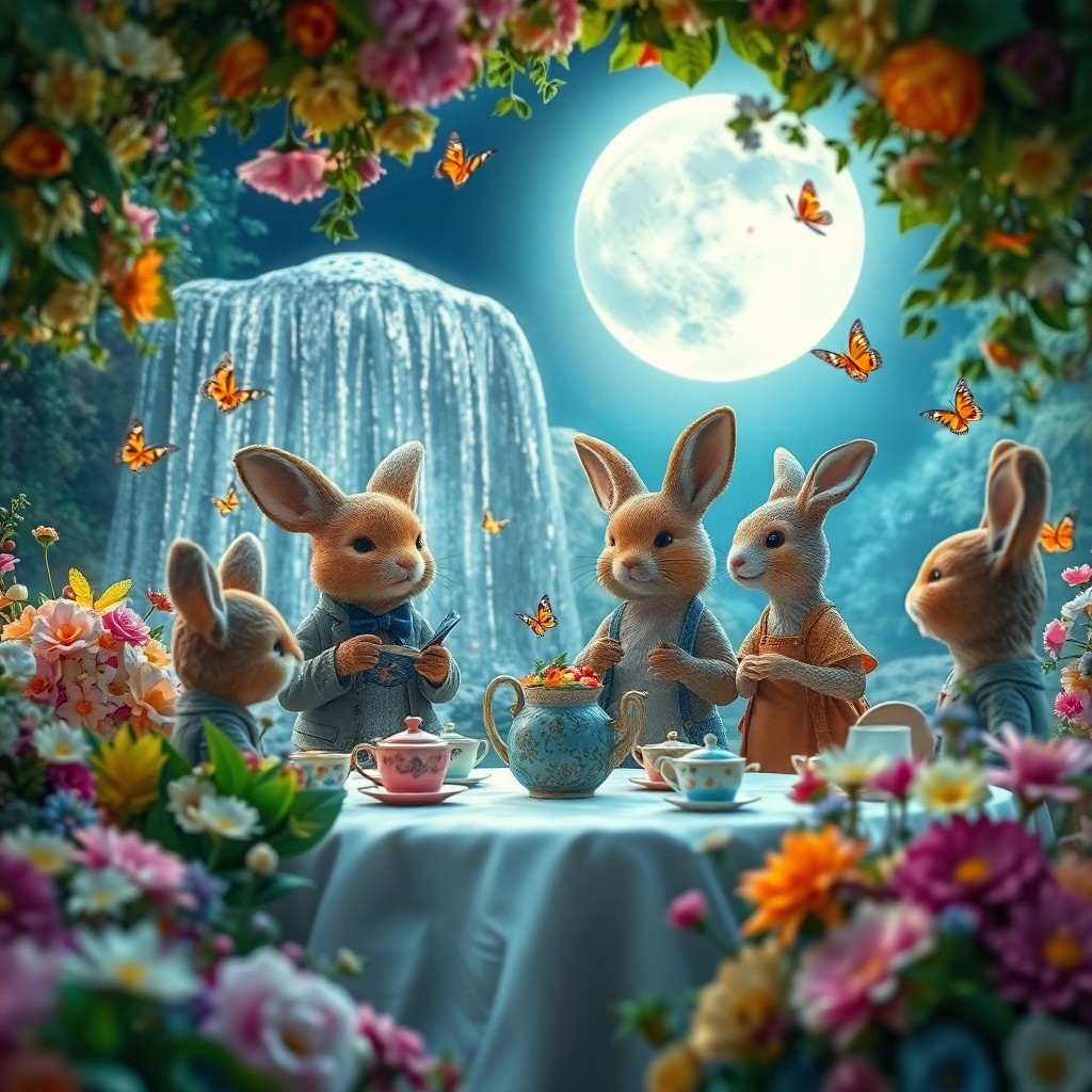 AI generated art for prompt: Craft an image of a dreamlike fairy tale garden viewed from a captivating perspective. This enchanti