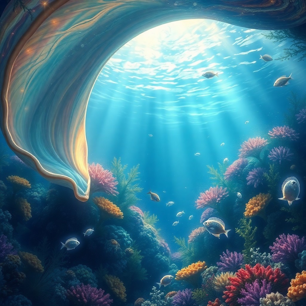 AI generated art for prompt: Envision an enchanting underwater realm, where vibrant colors reminiscent of contemporary fantasy ar