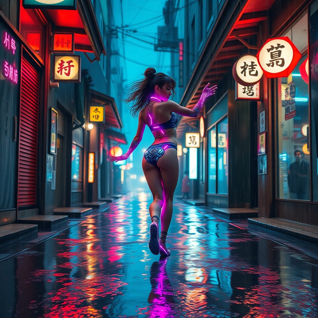 AI generated art for prompt: A mesmerizing digital artwork fuses impressionistic techniques with cyberpunk elements to create an 