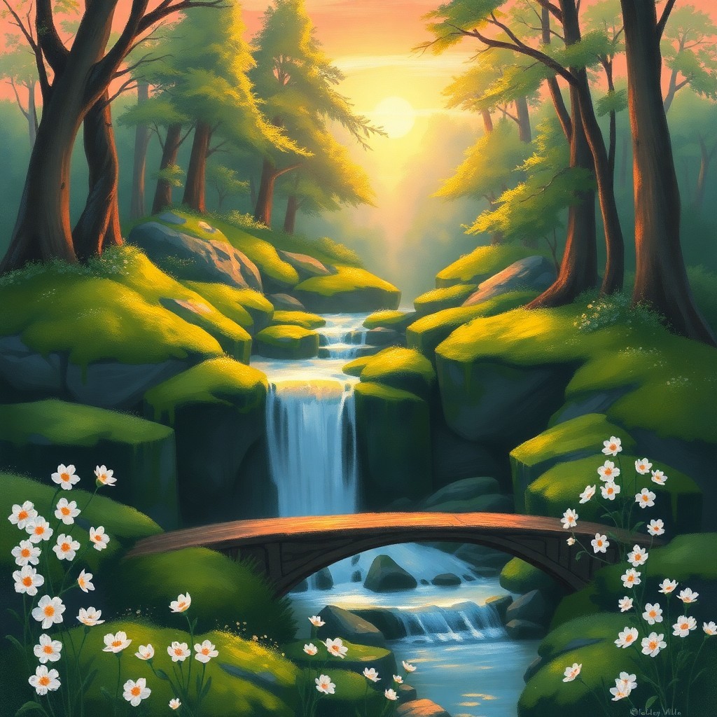 AI generated art for prompt: Envision an enchanting forest clearing at twilight, masterfully painted in the fluid brushstrokes of