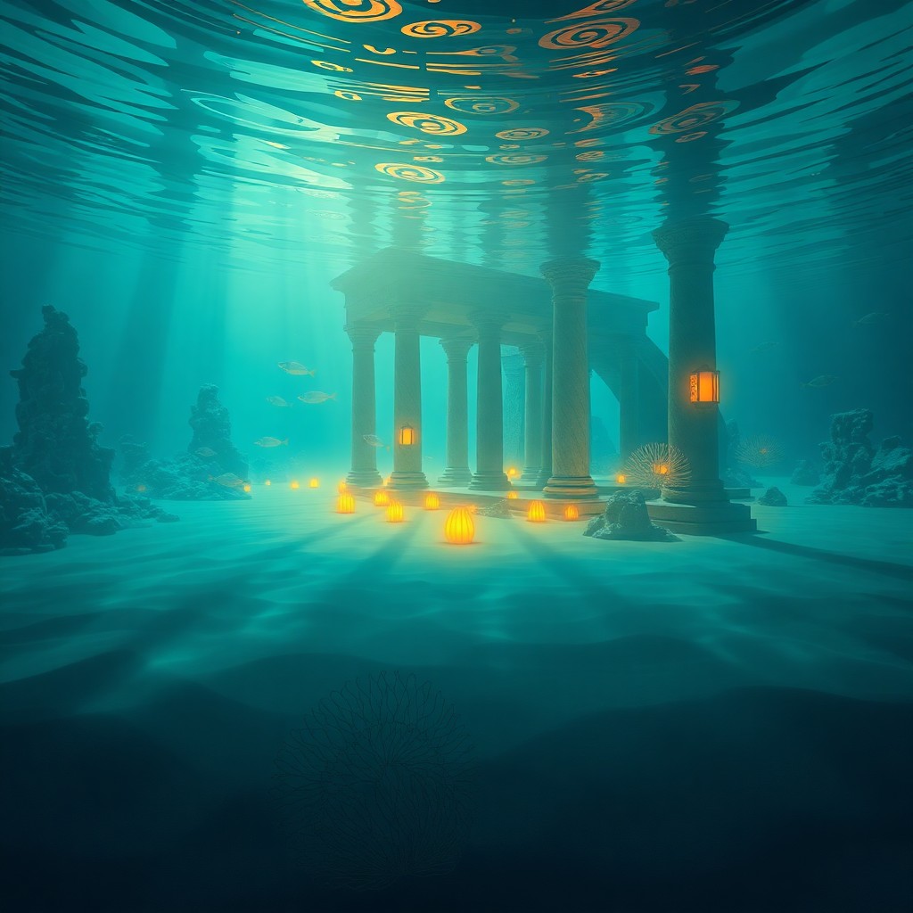 AI generated art for prompt: Craft an immersive underwater scene where surreal elements intertwine with vibrant digital artistry.