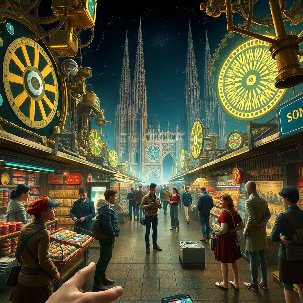 AI generated art for prompt: Craft an intricate digital art scene depicting a lively futuristic marketplace, reminiscent of steam