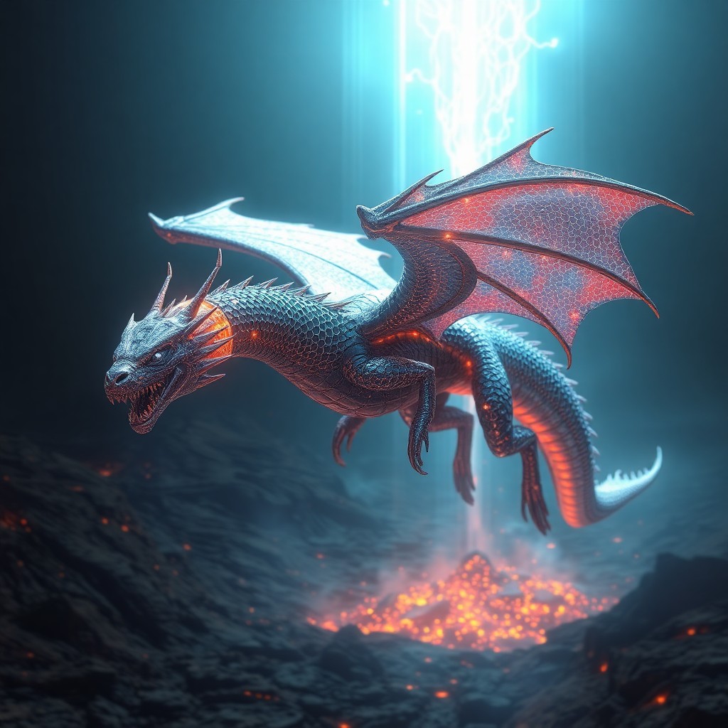 AI generated art for prompt: Visualize an extraordinary digital artwork depicting a dragon with scales that gleam like polished s