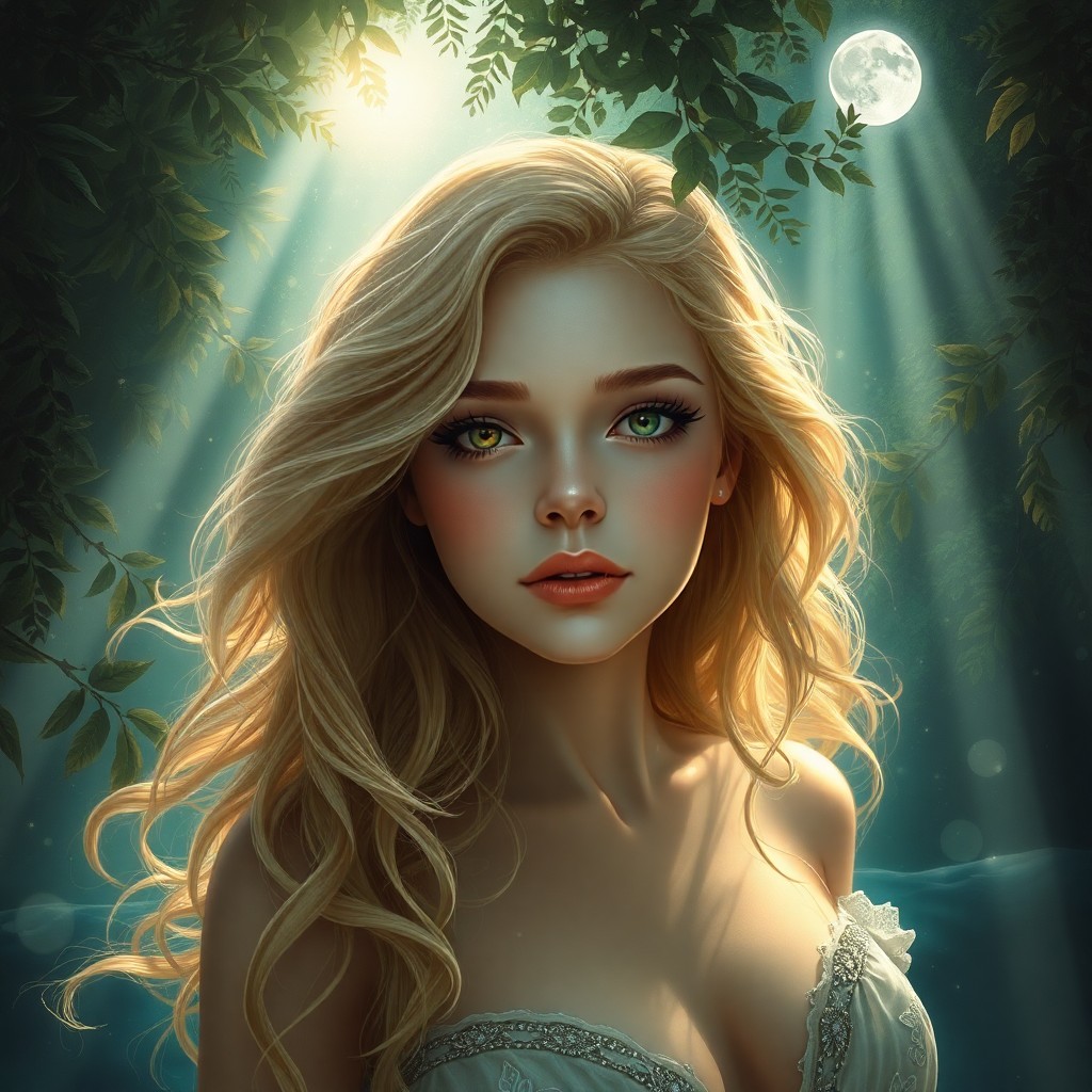 AI generated art for prompt: A mesmerizing portrait in the enchanting style of Victorian-era dreamscapes depicts an alluring wate