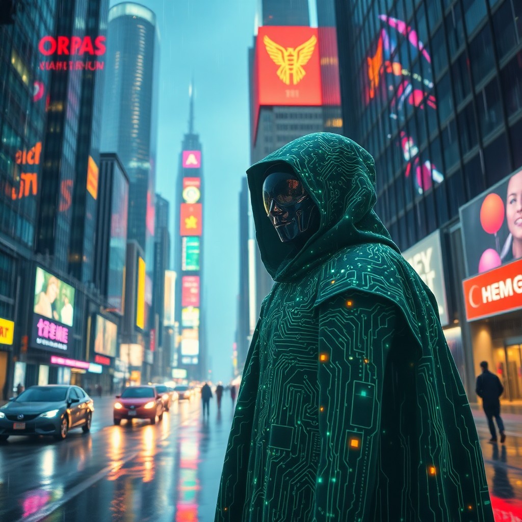 AI generated art for prompt: Envision a futuristic cyberpunk cityscape featuring towering skyscrapers and holographic advertiseme