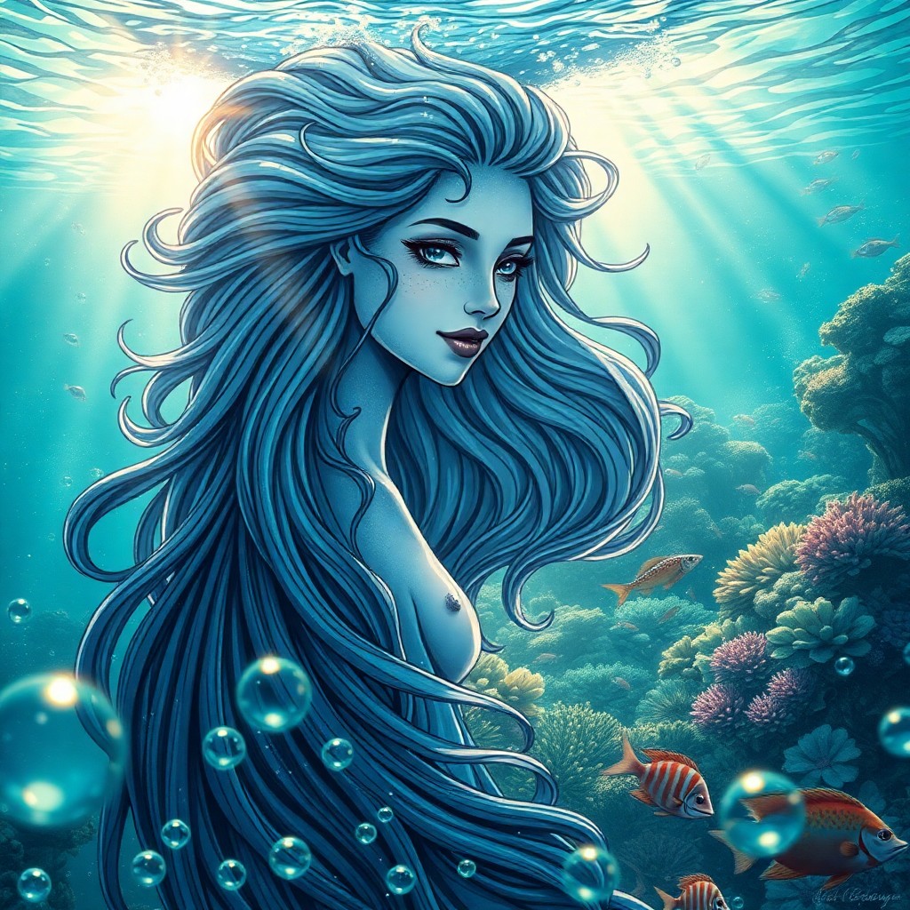 AI generated art for prompt: A mesmerizing digital illustration depicting an enchanting underwater realm, reminiscent of intricat