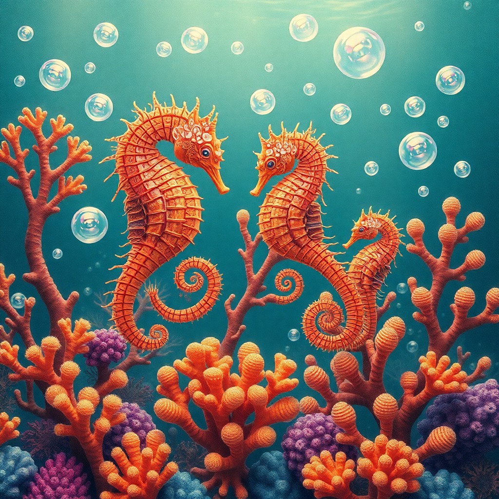 AI generated art for prompt: Craft an enchanting underwater scene reminiscent of Ernst Haeckel's intricate designs, featuring ele