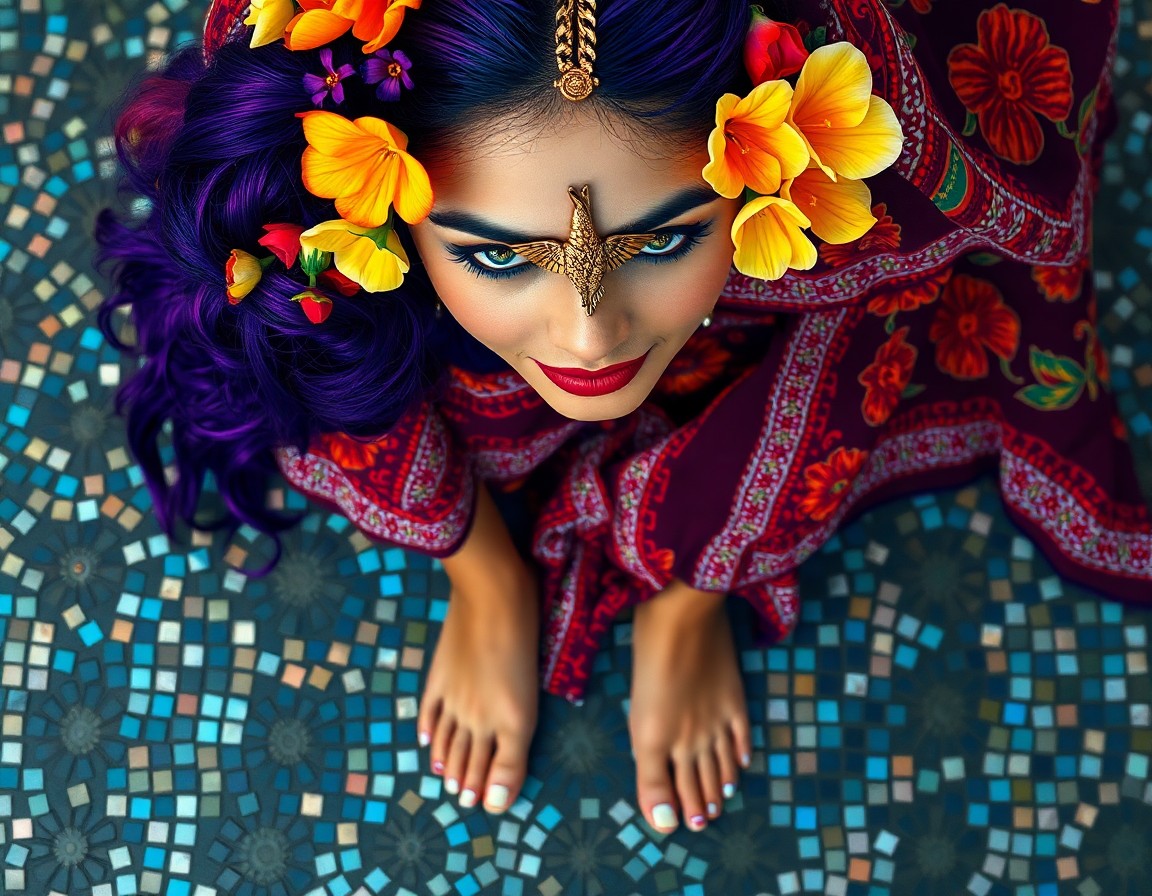 AI generated art for prompt: A captivating portrait in an imaginative, surrealistic style evocative of Frida Kahlo's iconic work,