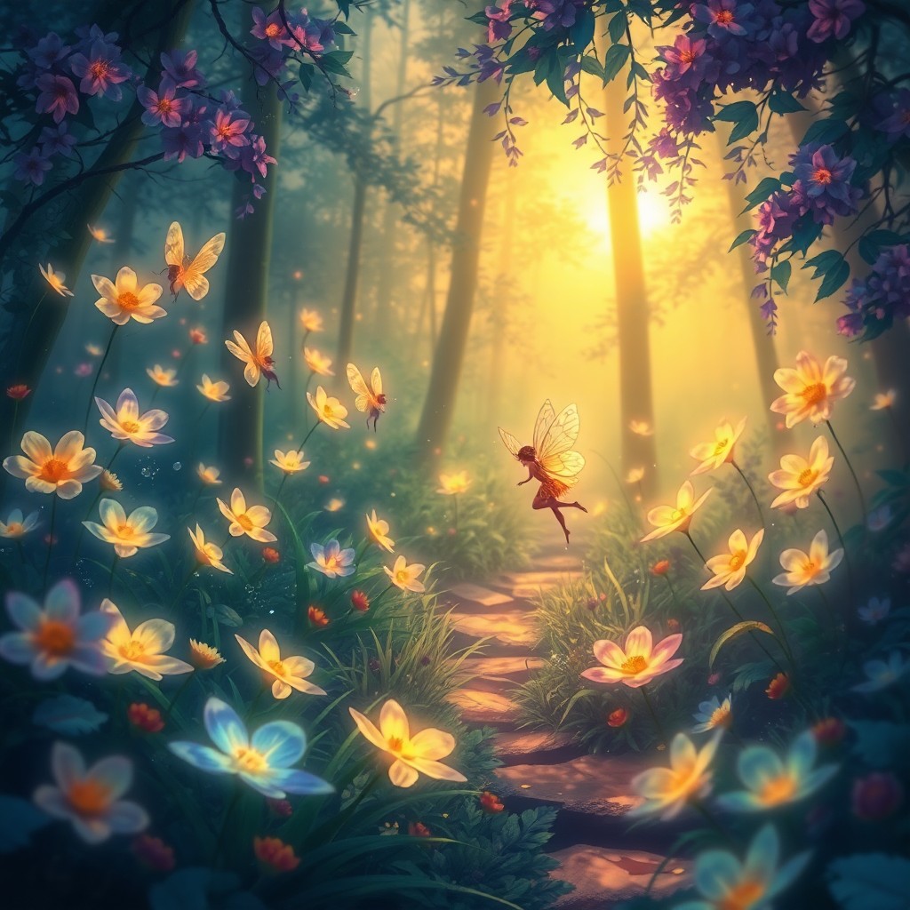 AI generated art for prompt: Craft an enchanting digital painting in an ethereal style reminiscent of mystical forests, capturing