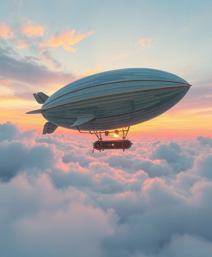 AI generated art for prompt: A whimsical blend of impressionism and steampunk aesthetics depicts an elegant airship soaring throu