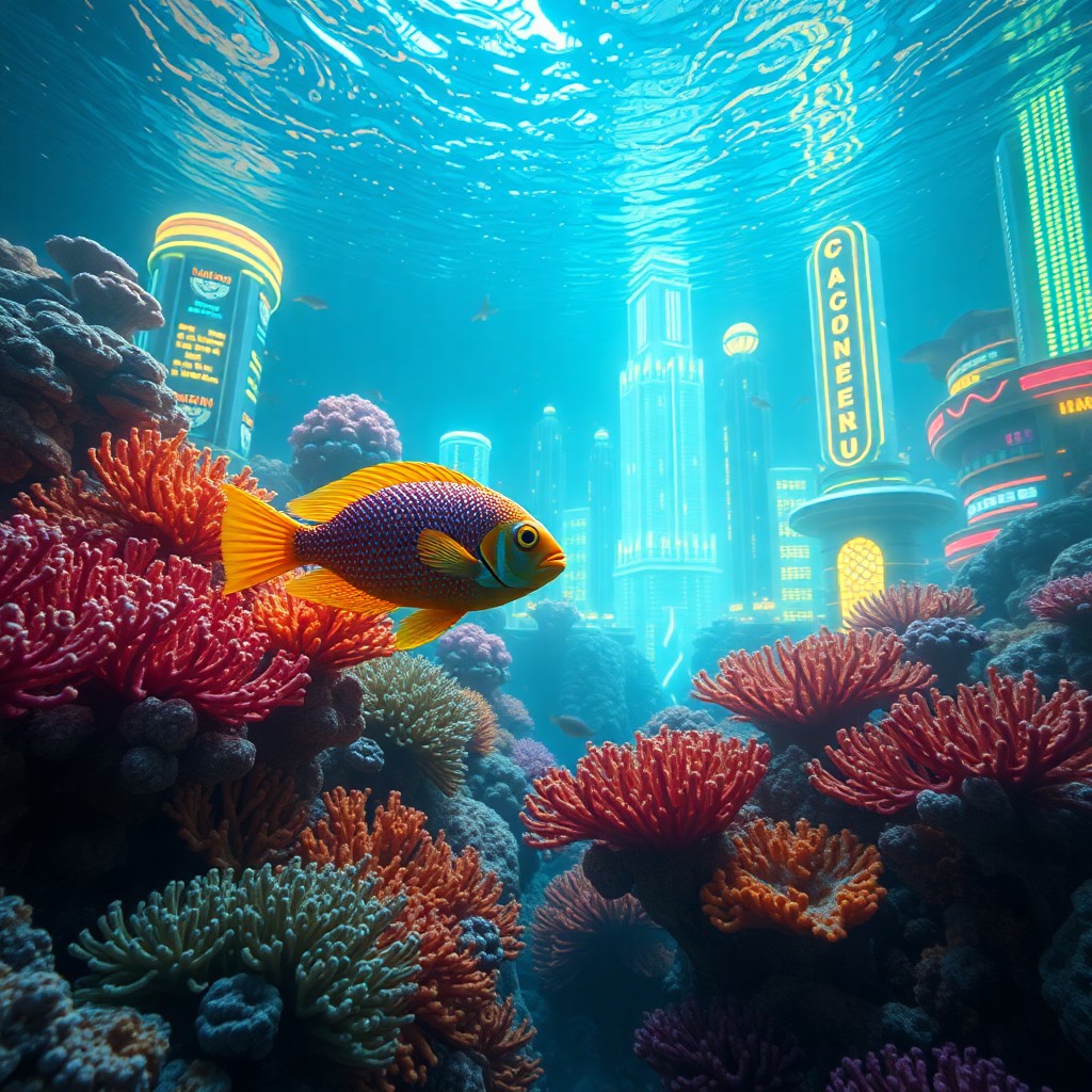 AI generated art for prompt: Craft an immersive digital artwork in photorealistic style, depicting a mesmerizing undersea world w