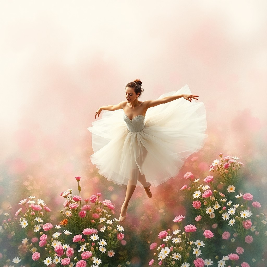 AI generated art for prompt: Imagine an enchanting portrait depicting a graceful ballerina in motion, reminiscent of delicate wat