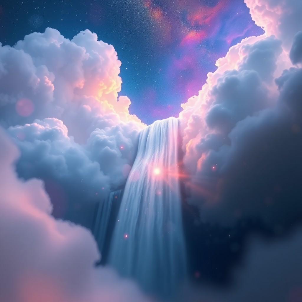 AI generated art for prompt: A captivating digital artwork showcases an enchanting celestial waterfall flowing gracefully from th