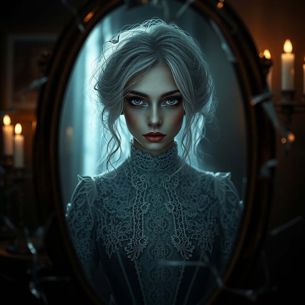 AI generated art for prompt: A striking digital art portrait captures an enigmatic figure in Victorian attire, exquisitely detail