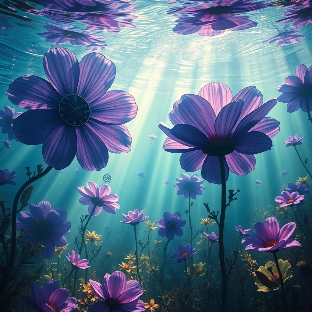 AI generated art for prompt: In the surrealistic tradition of dreamlike landscapes, visualize an underwater garden scene where ov