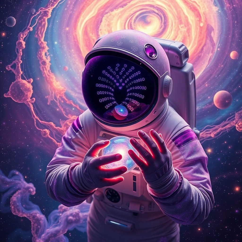 AI generated art for prompt: Craft an image embodying the enchanting essence of surrealism, portraying a solitary astronaut adorn