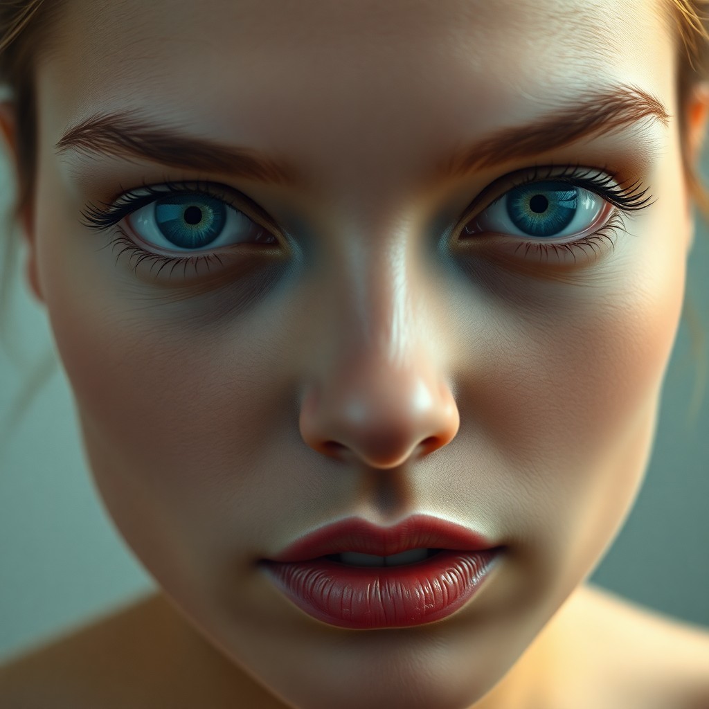 AI generated art for prompt: A captivating close-up portrait of a young woman with mesmerizing azure eyes, rendered in a hyperrea