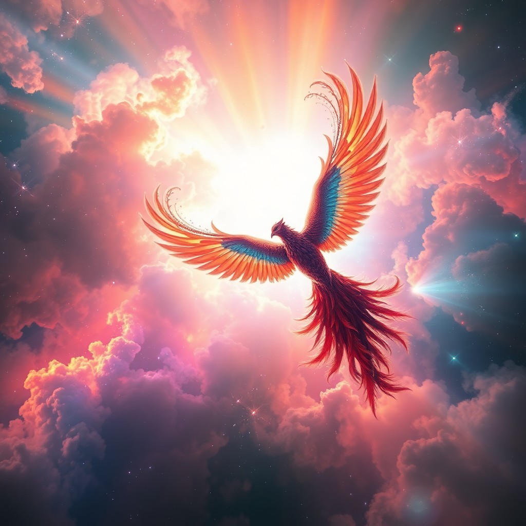 AI generated art for prompt: A captivating digital art composition depicts an enigmatic celestial creature soaring through a cosm