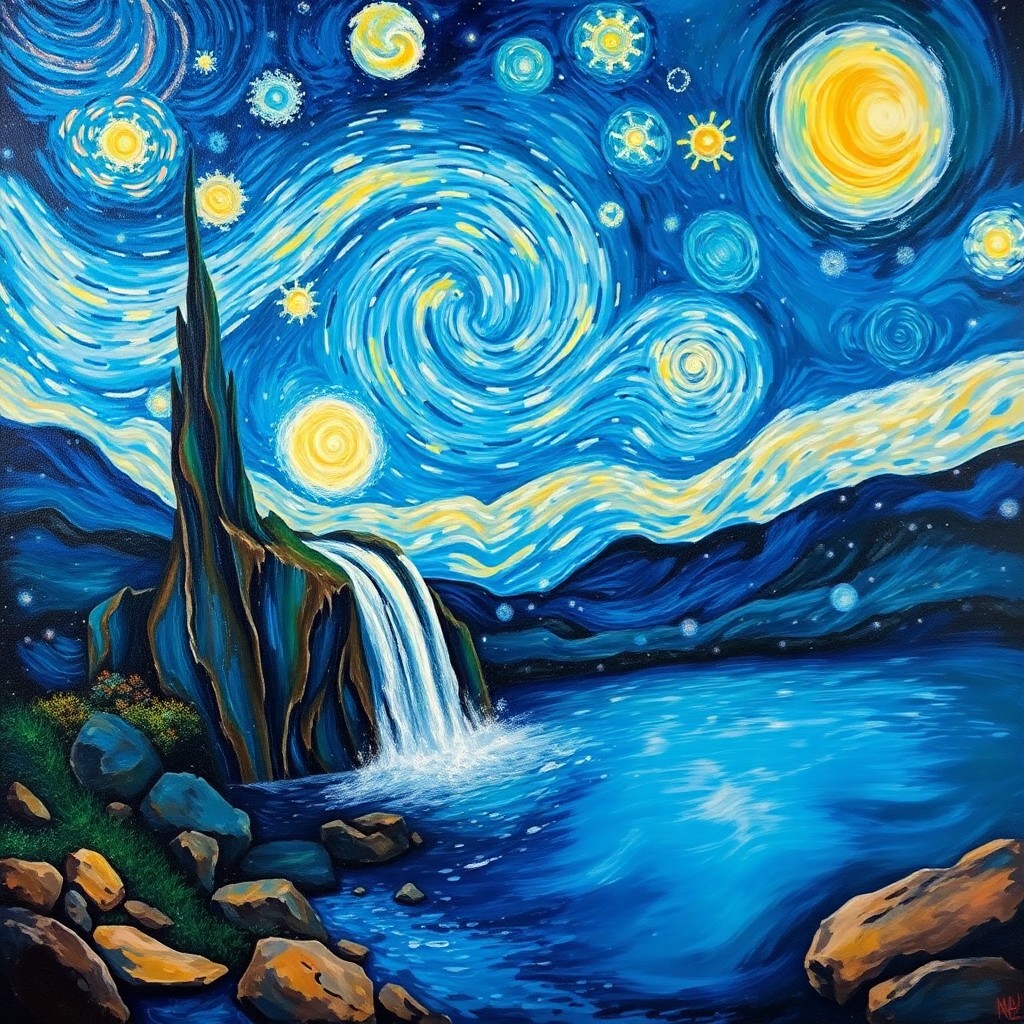 AI generated art for prompt: Imagine an enchanting oil painting depicting a celestial landscape from a unique perspective, remini