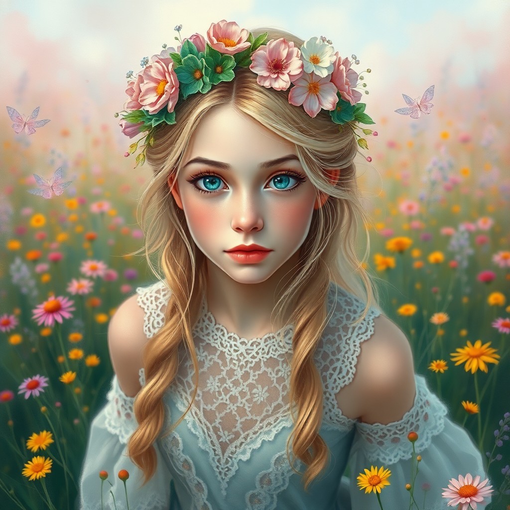 AI generated art for prompt: A whimsical blend of impressionist techniques and digital artistry portrays a young woman with capti