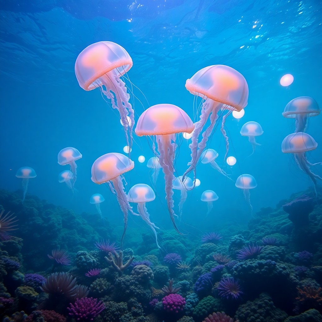 AI generated art for prompt: Envision an enchanting underwater ballet, where graceful jellyfish performers captivate viewers with