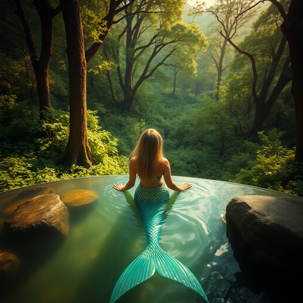 AI generated art for prompt: A captivating scene inspired by surrealist art, this image portrays an enchanting mermaid emerging f