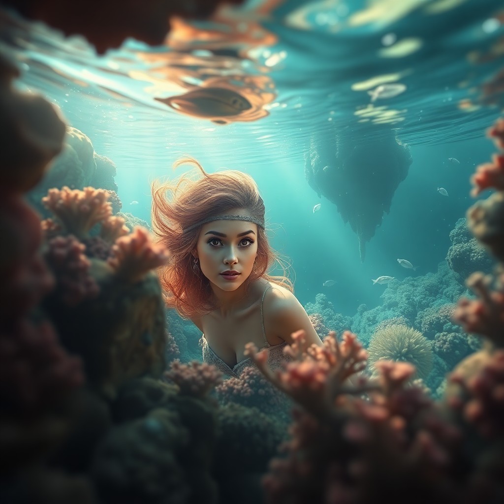 AI generated art for prompt: Visualize an enchanting digital artwork showcasing an ethereal underwater landscape characterized by