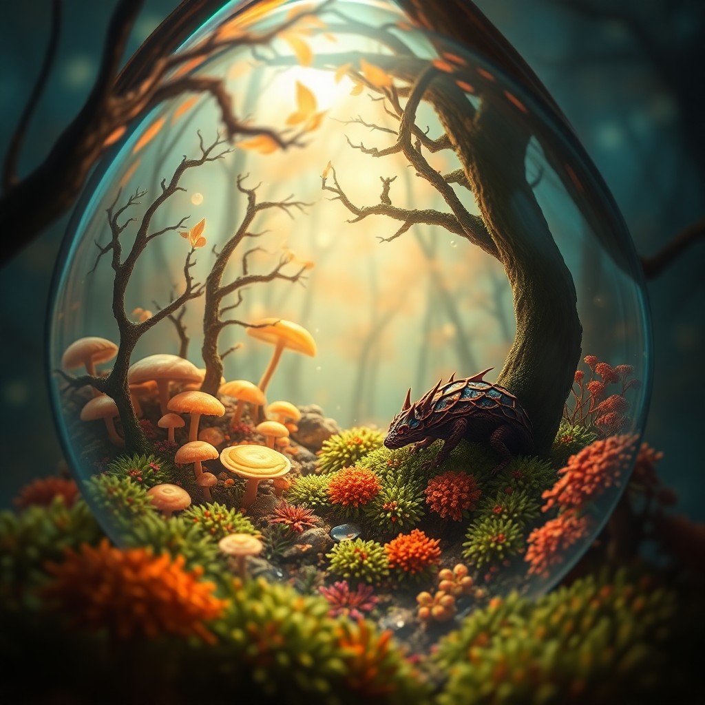 AI generated art for prompt: A mesmerizing image emerges from the enchanting perspective of a microscopic world nestled within an